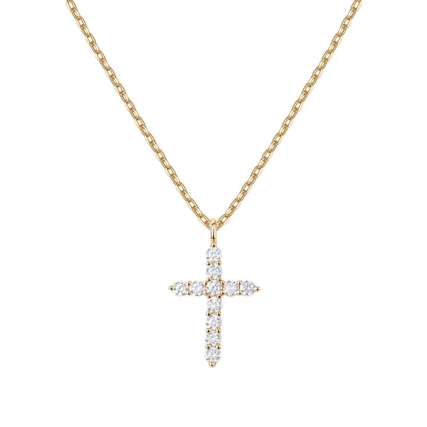 Cubic Zirconia Lucky Cross Pendant Necklace, 14K Gold Plated