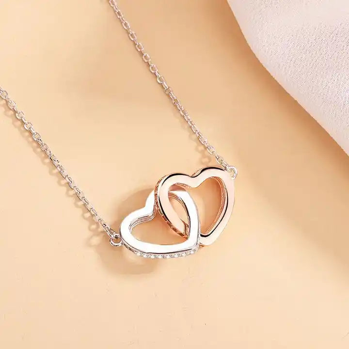 Valentine's Day Interlocking Hearts Necklace, Double Heart Necklace