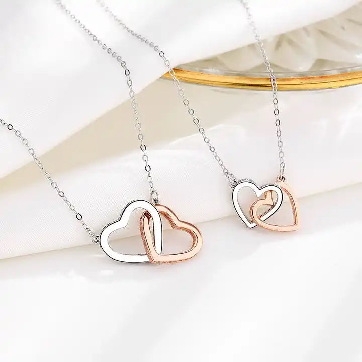 Valentine's Day Interlocking Hearts Necklace, Double Heart Necklace